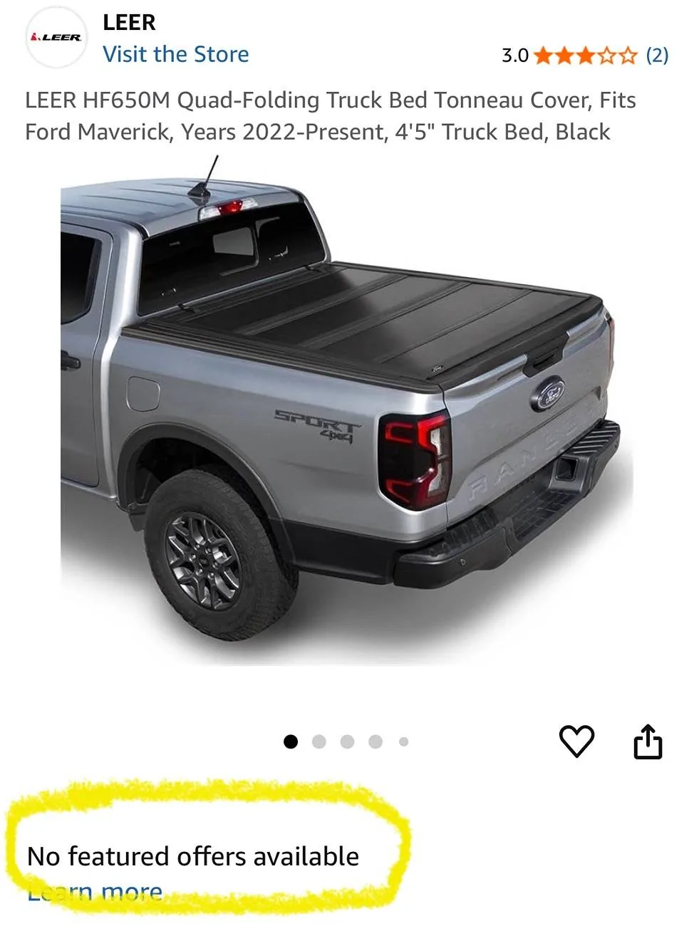 Ford Maverick Leer HF650M Tonneau Cover HALF PRICE at Amazon IMG_7270