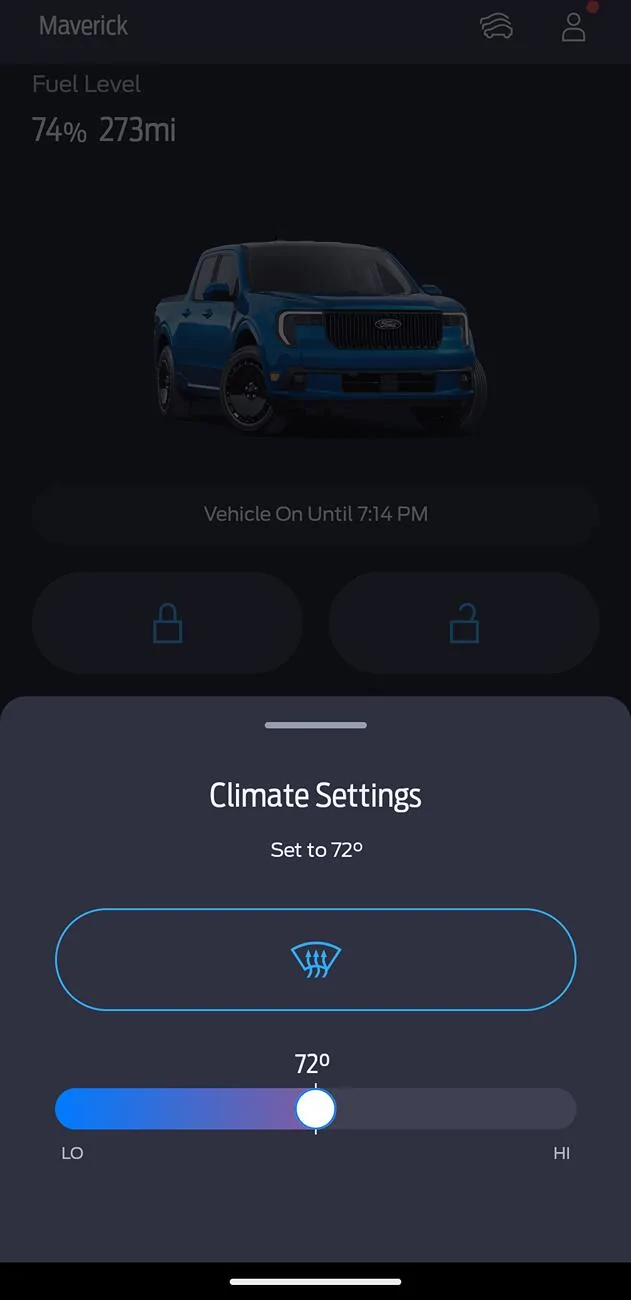 Ford Maverick Ford Pass- adjust temperature / climate settings Screenshot_20250409-185927