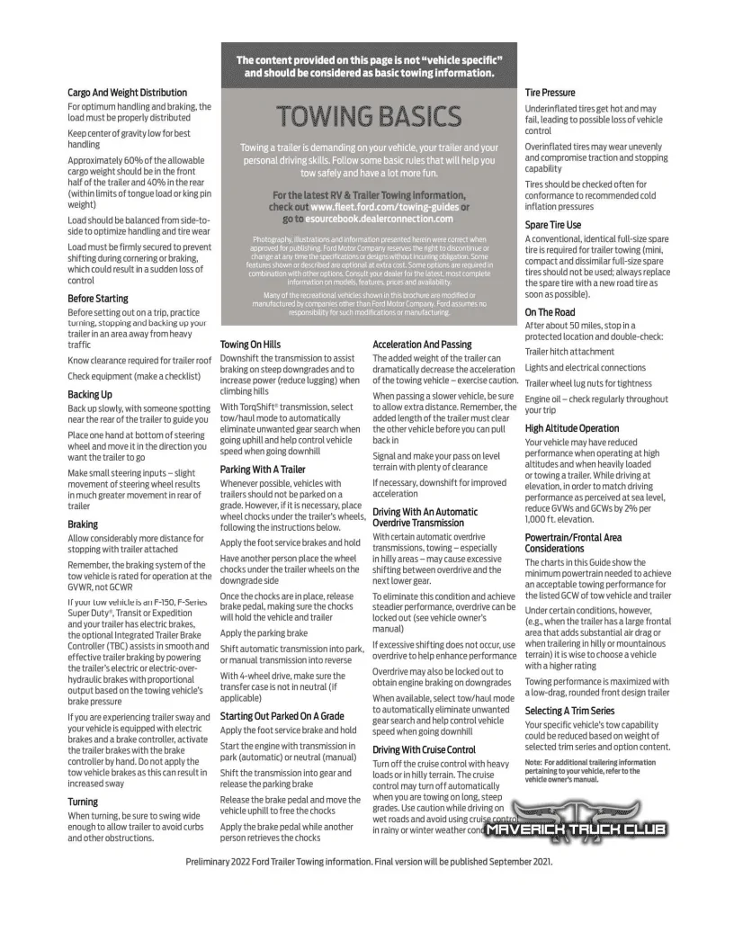 Ford Maverick 2022 Maverick Trailer Towing & GVWR / GCWR Guide 2022 Maverick Towing Guide & GCWR_page_2