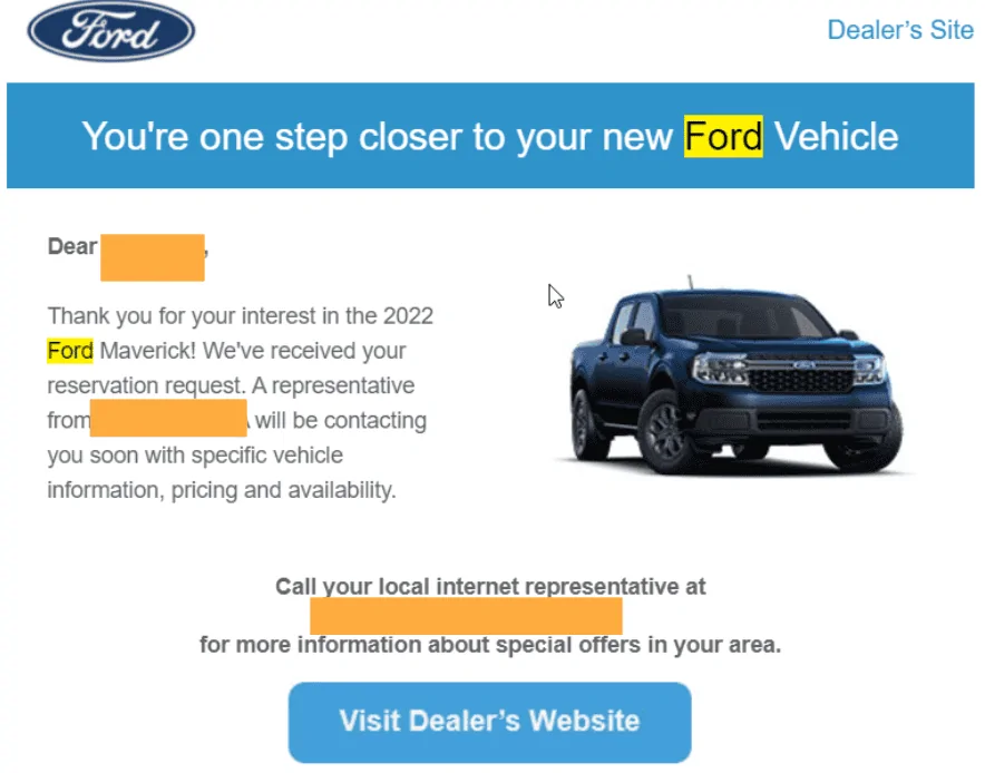 Ford Maverick Order date vs. Confirmation date 1627924613567