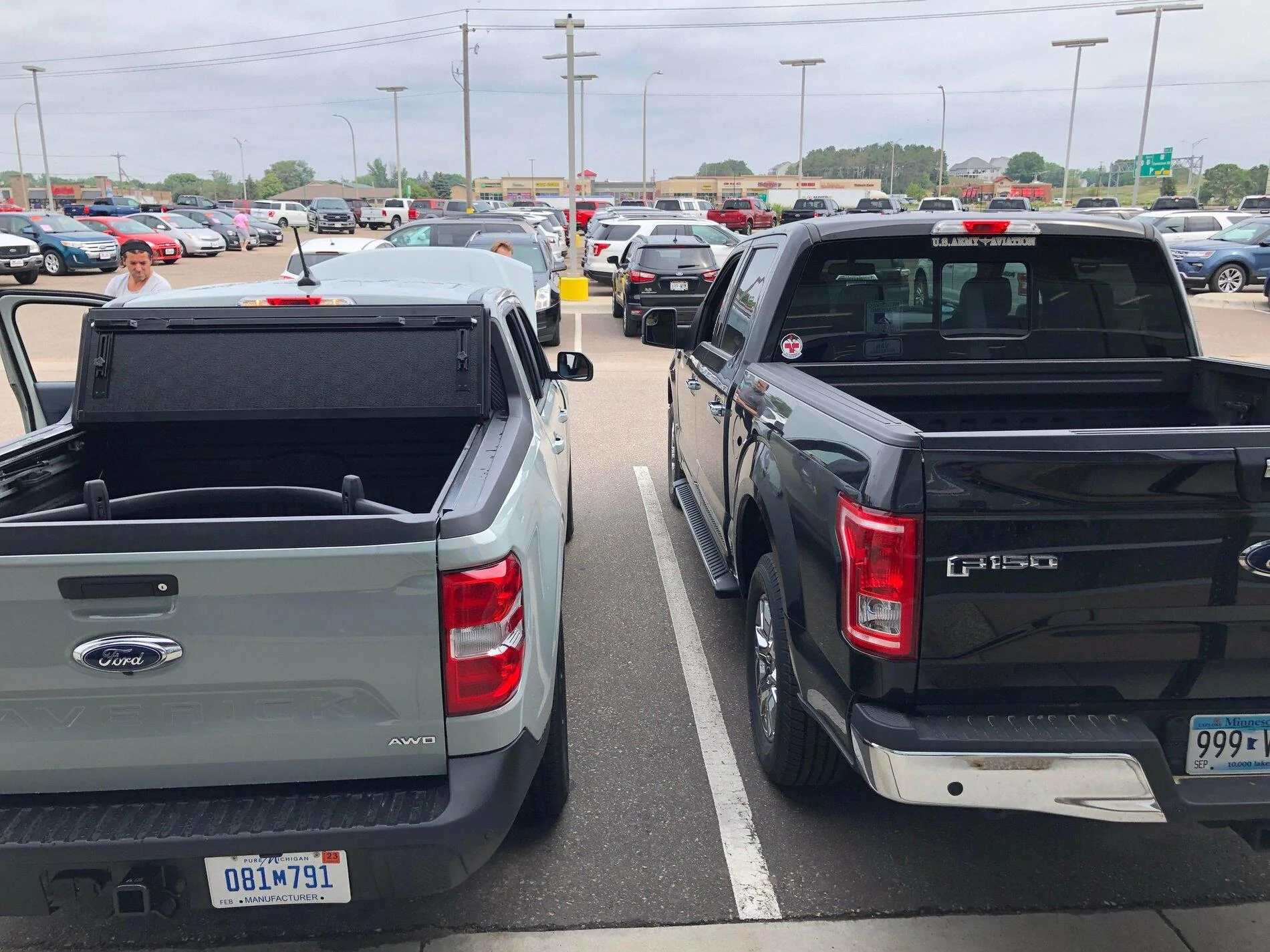 Ford Maverick Pics: Maverick Lariat in Cactus Gray - Next to F150, Interior, Engine Compartment, Spare Tire, Undercarriage 2022 Maverick vs F-150 Size Comparison Side by Side 1