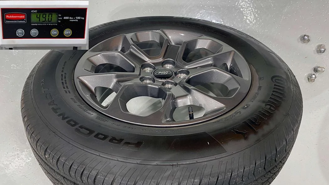 Ford Maverick 2022 Hybrid Maverick Suspension Deep Dive & MPG Results | 39 mpg and 1 twist beam 18_Tire-with-weight