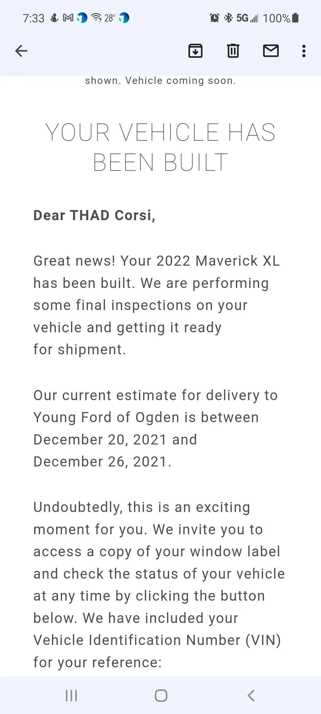 Ford Maverick In production now. Happy Thanksgiving Screenshot_20211202-073355_Gmail