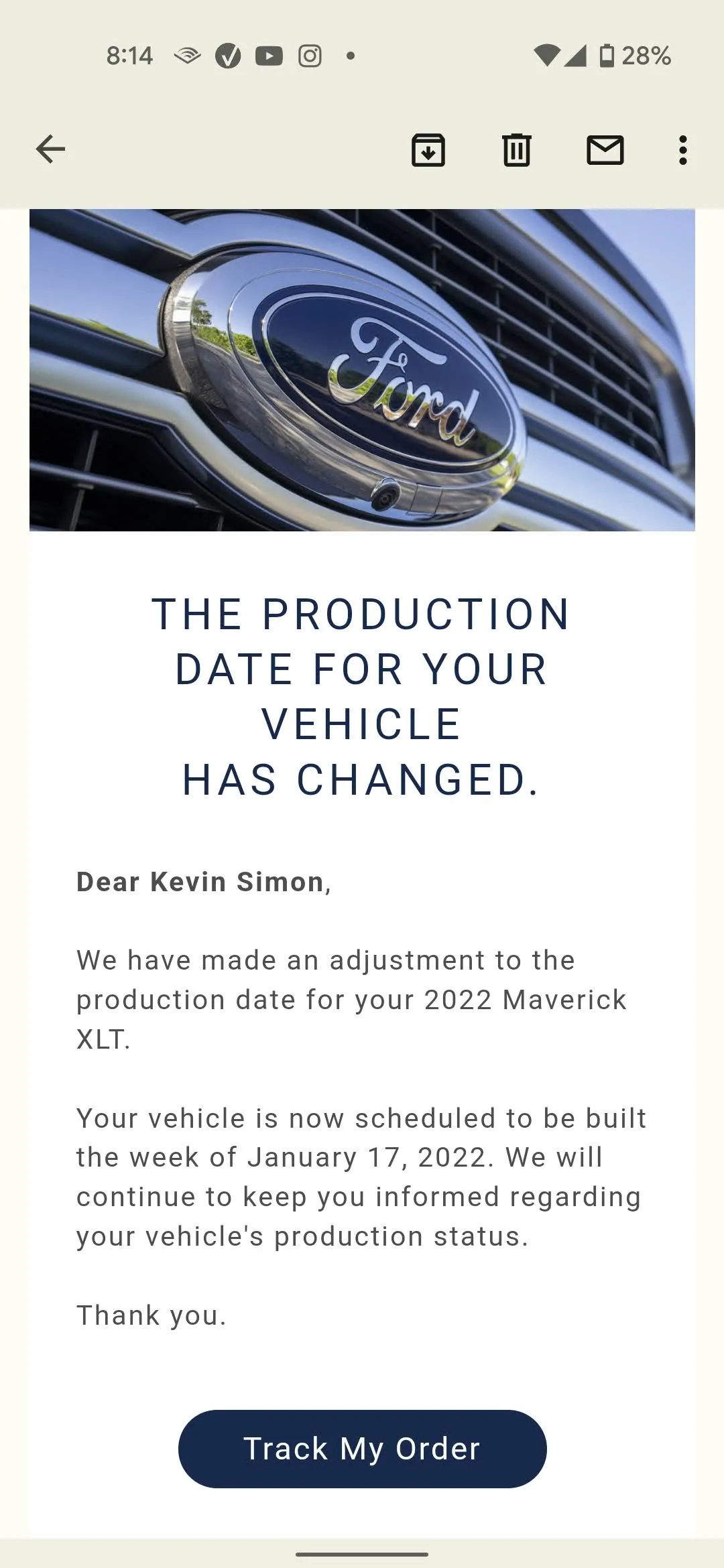 Ford Maverick 📣 12/2 Scheduling Email Received Group [Emails Arriving!!] Screenshot_20211202-201457
