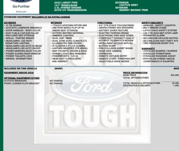 Ford Maverick Maverick Hybrid Lariat Shipped Window Sticker Incorrect C7532A99-D29F-4E23-B0D3-F3B876E6500B