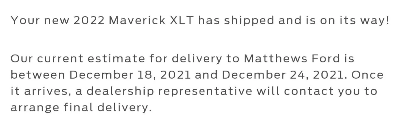 Ford Maverick My Maverick Hybrid has Shipped - with Inroute Details Screenshot_20211203-081236_Chrom
