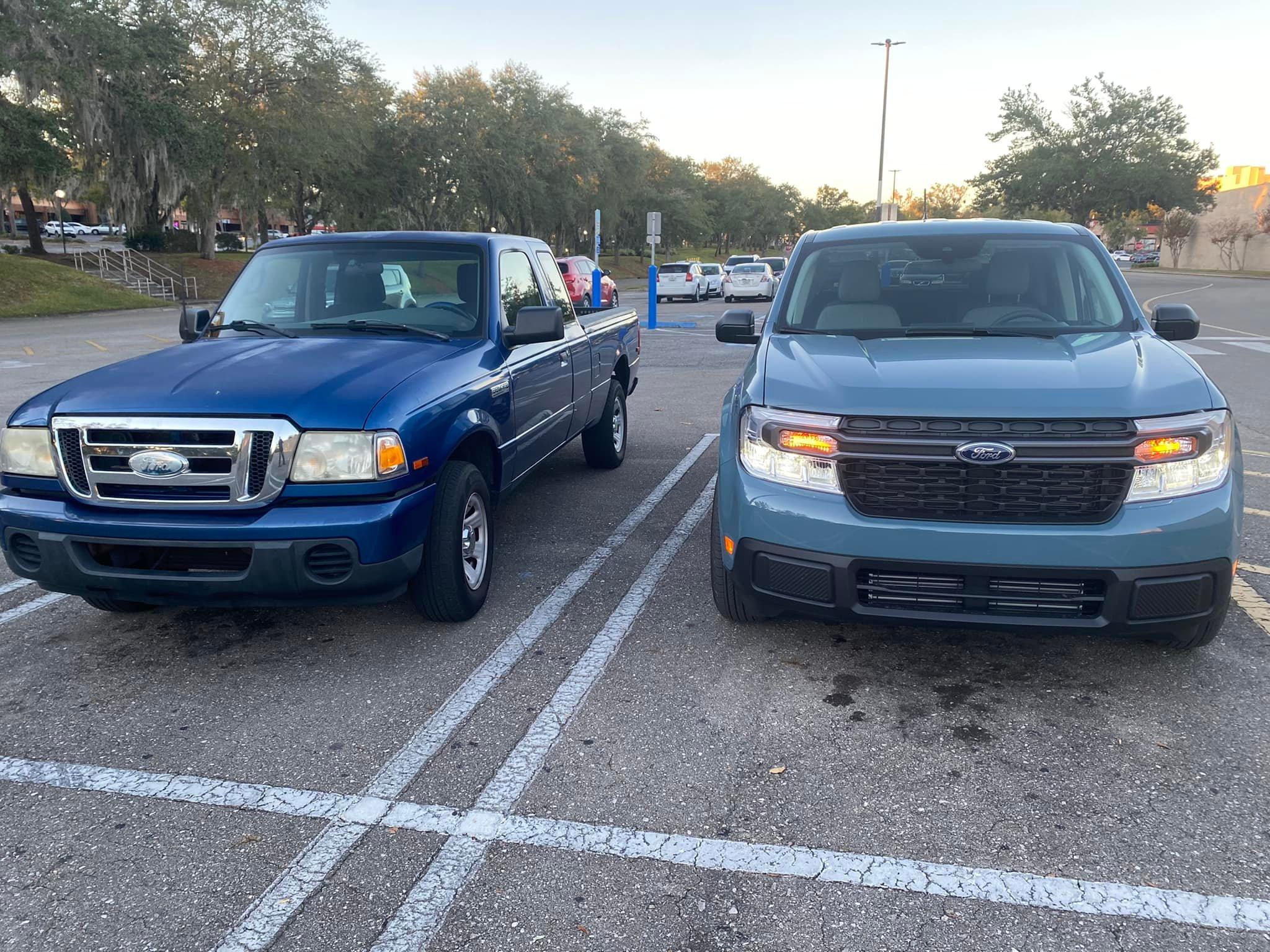 Ford Maverick Maverick poses with spiritual predecessor 2000 Ford Ranger 258467878_10226130871880302_6671793339997832426_n