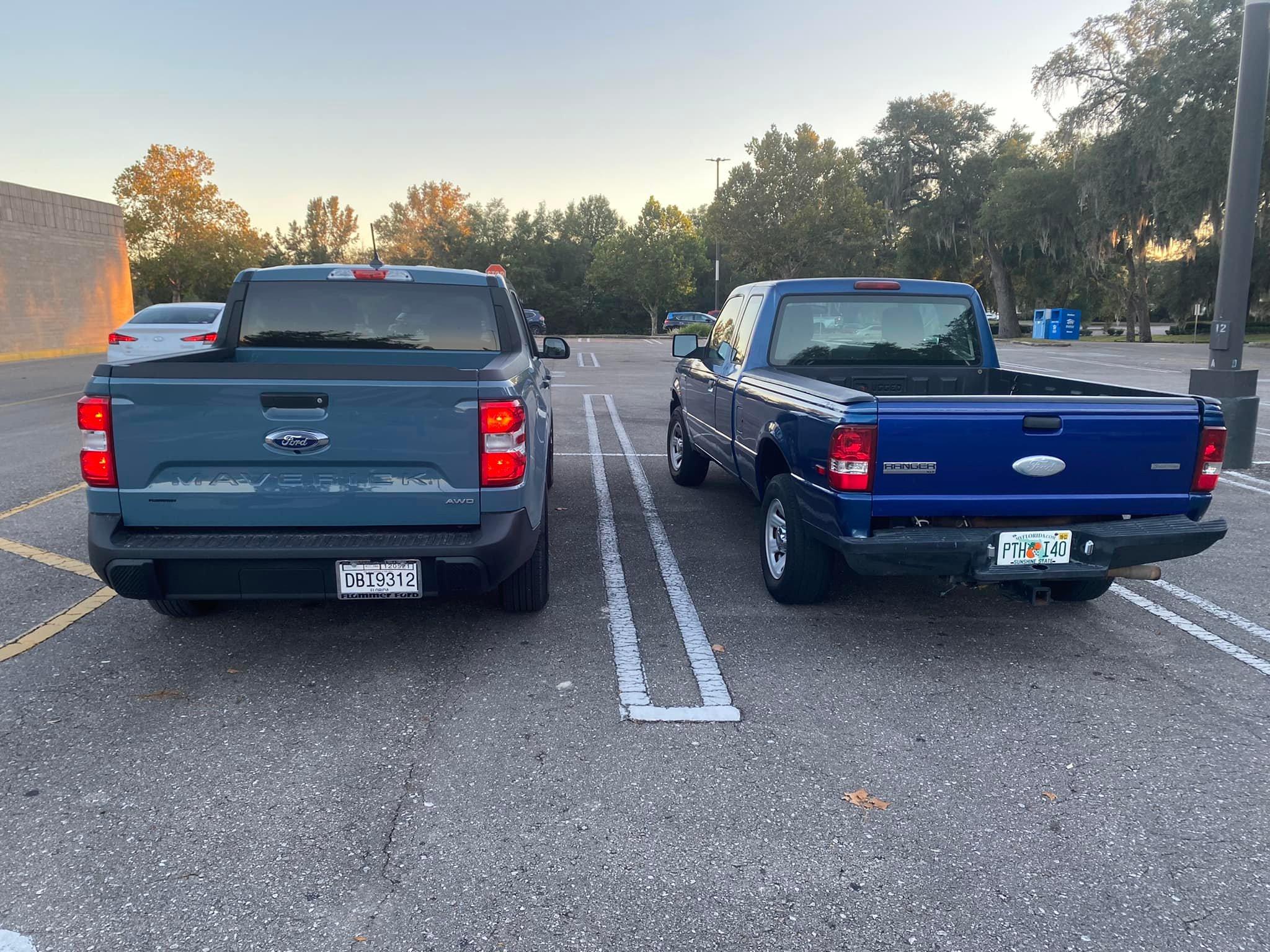 Ford Maverick Maverick poses with spiritual predecessor 2000 Ford Ranger 258558787_10226130871080282_9193438582568009767_n