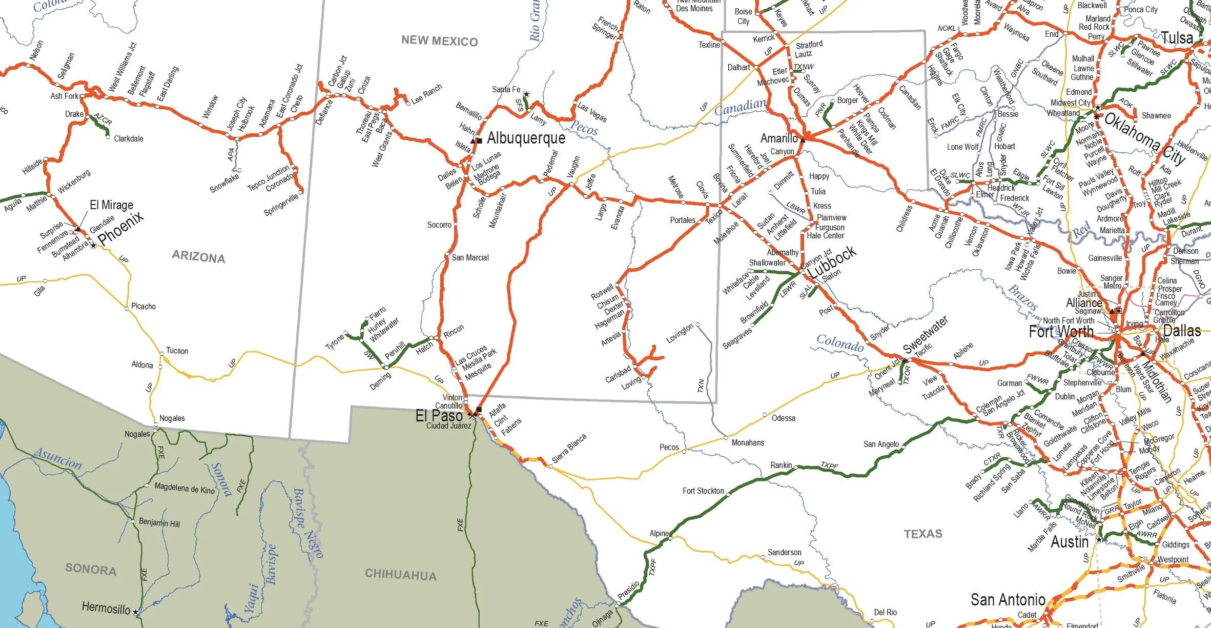 Ford Maverick Map of Union Pacific rails BNSF Ma