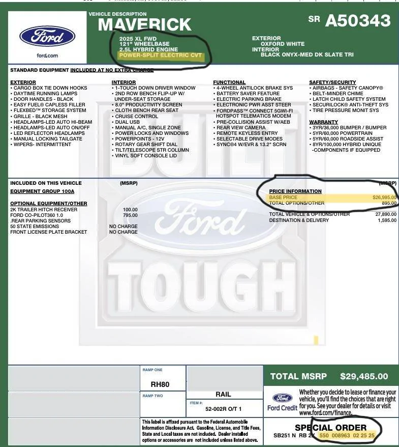 Ford Maverick 2025 Hybrids – all with HF55 CVT??? Mav2