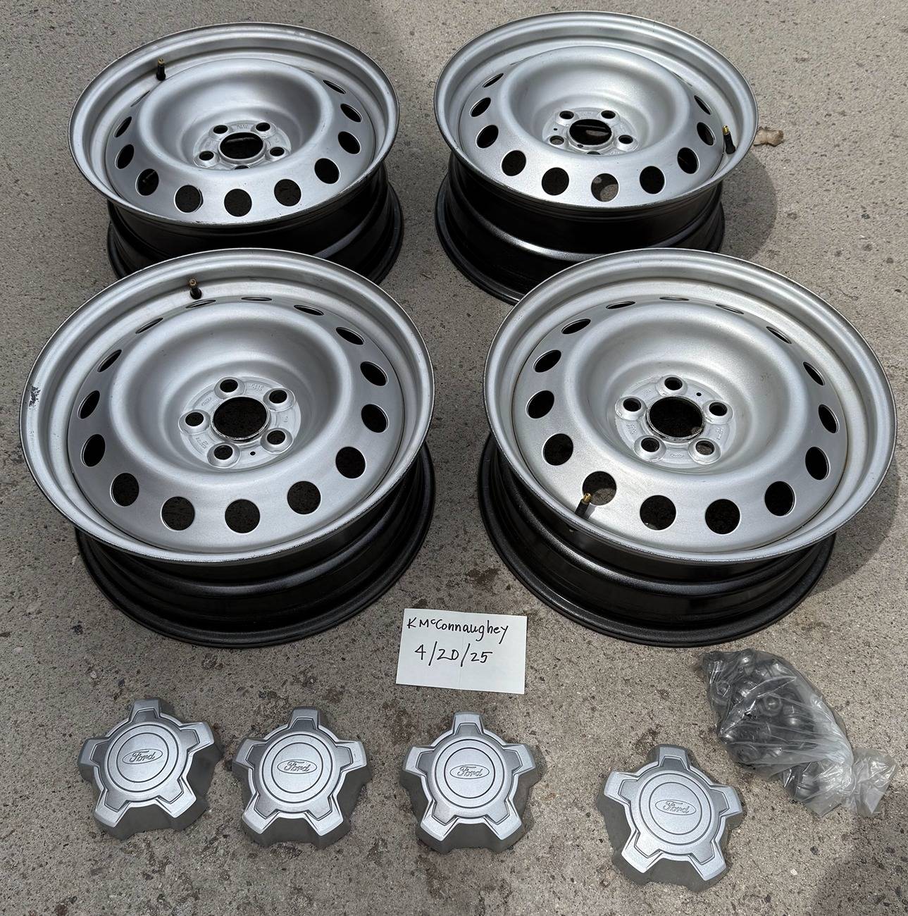 Ford Maverick SOLD - 4 Steelies with Caps and Lugs $200 Wheels pic