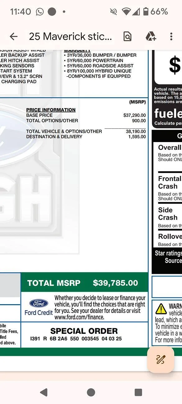 Ford Maverick Price sheet for Employee Pricing? Screenshot_20250425-114007