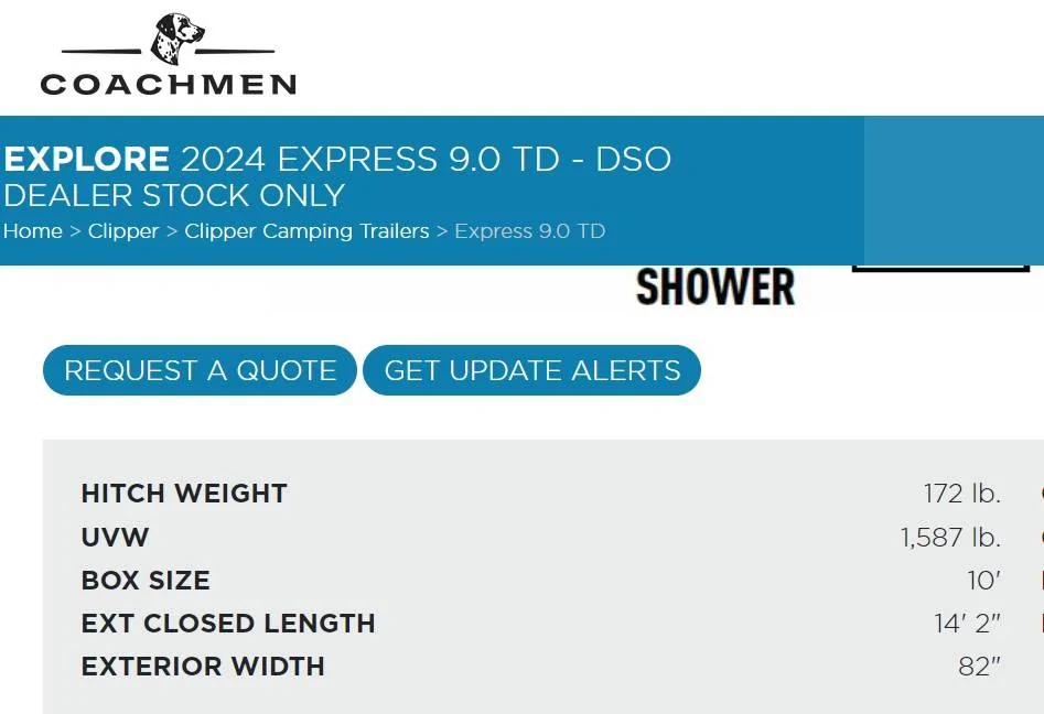 Ford Maverick After months of searching for lightweight RV... Coachmen Clipper Express 9.0TD Screenshot 2025-05-02 172329