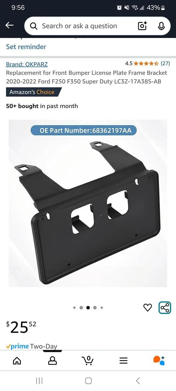 Ford Maverick 2025 front plate bracket location? Screenshot_20250503_215629_Amazon Shopping
