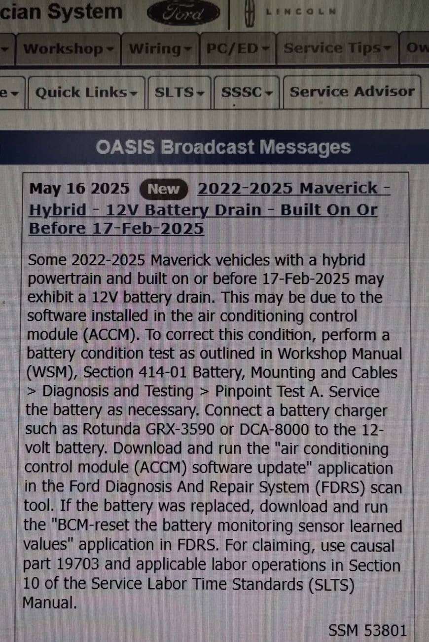 Ford Maverick SSM 53801: 2022-2025 Maverick Hybrid 12V Battery Drain Issue Update Fix Released! IMG_7858