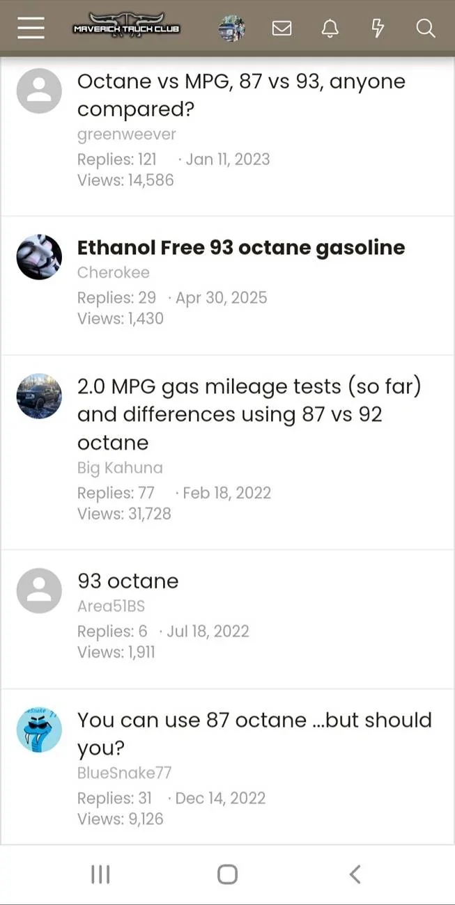 Ford Maverick 87 verses 91/93 octain gas 20250518_094602