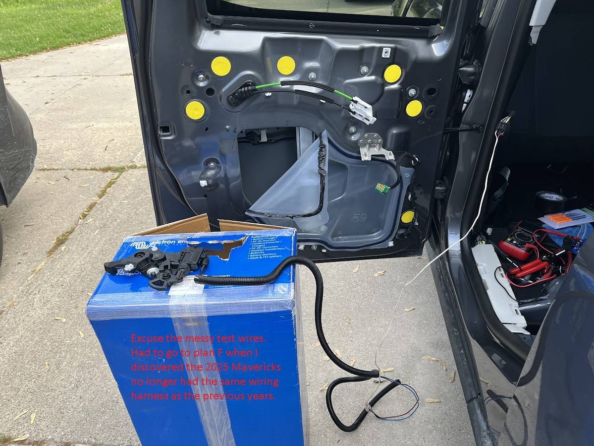 Ford Maverick Installed Power Locks on Tailgate of 2025 Maverick XL Test Setup.JPG