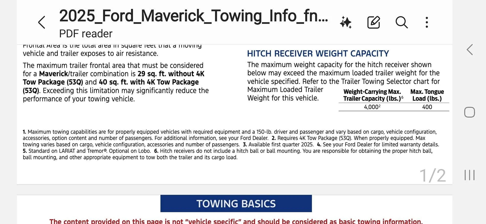Ford Maverick SO, YOU WANT TO TOW A TRAILER, EH? Screenshot_20250522_084930_Samsung Notes