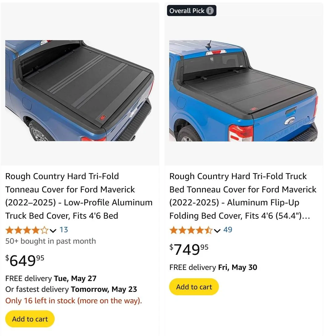 Ford Maverick Rough Country Tonneau sale price tonneau
