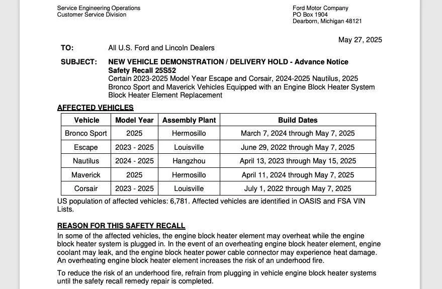 Ford Maverick Recall: Engine Block Heater System - Element Replacement [2025 Maverick] 1748461620123-4l