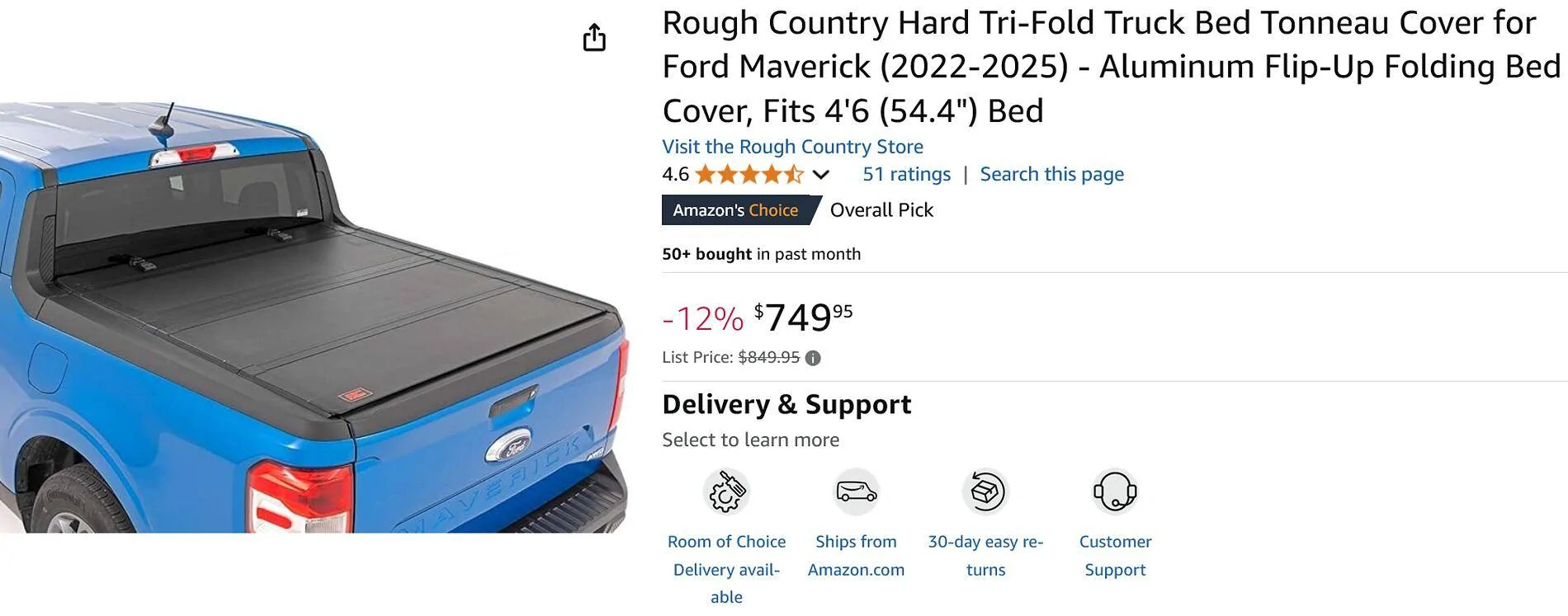 Ford Maverick Rough Country Tonneau sale price Screenshot 2025-05-31 at 16-27-22 Amazon.com Rough Country Hard Tri-Fold Truck Bed Tonneau Co