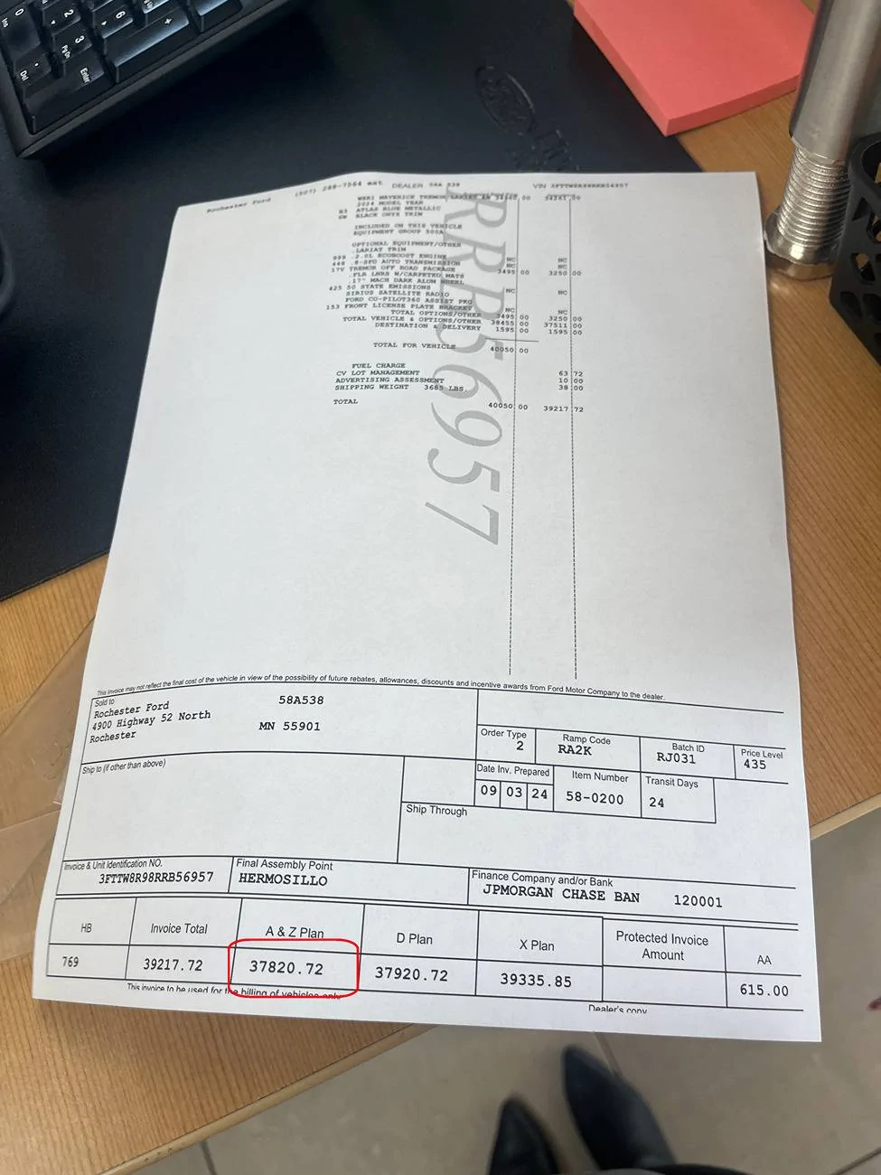 Ford Maverick Does the Invoice show that it is employee pricing? 2024 Maverick Tremor invoice.1