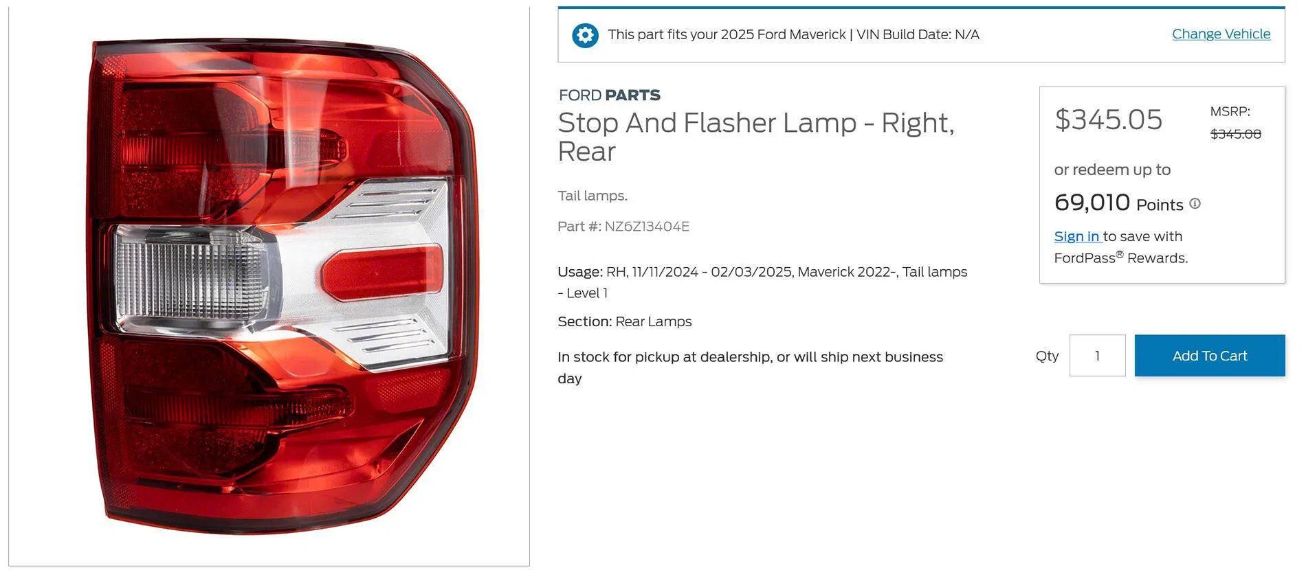 Ford Maverick parts interchangle for 2024 & 2025 ? Screenshot 2025-06-02 at 20-29-41 Stop And Flasher Lamp - Right Rear FordUS