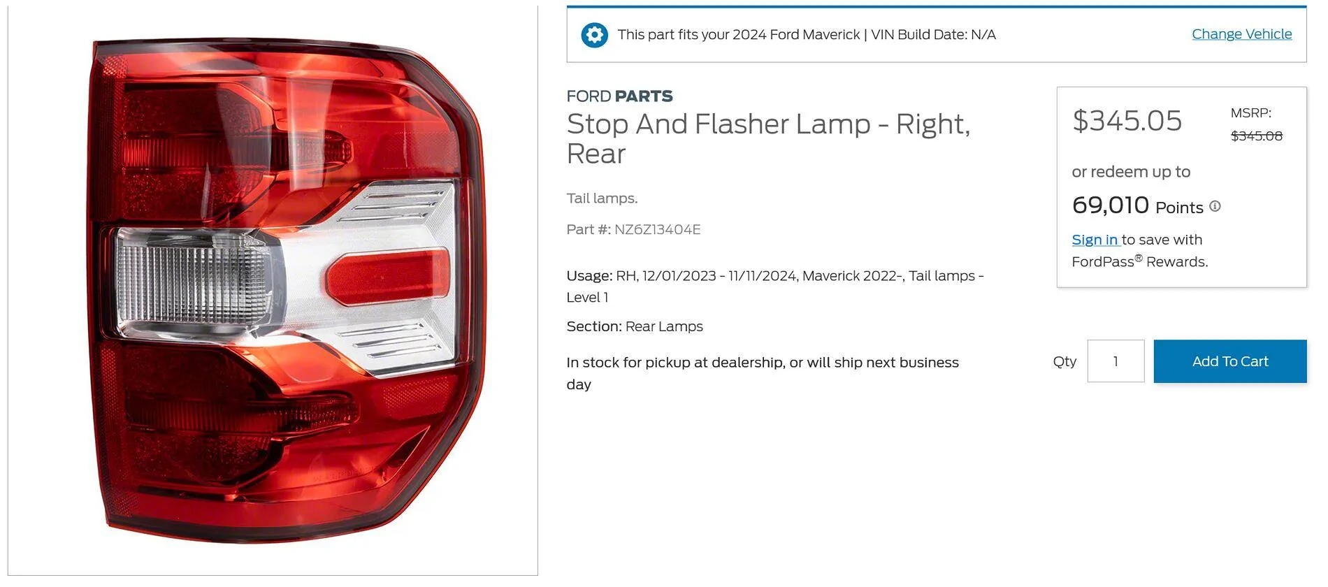 Ford Maverick parts interchangle for 2024 & 2025 ? Screenshot 2025-06-02 at 20-30-24 Stop And Flasher Lamp - Right Rear FordUS