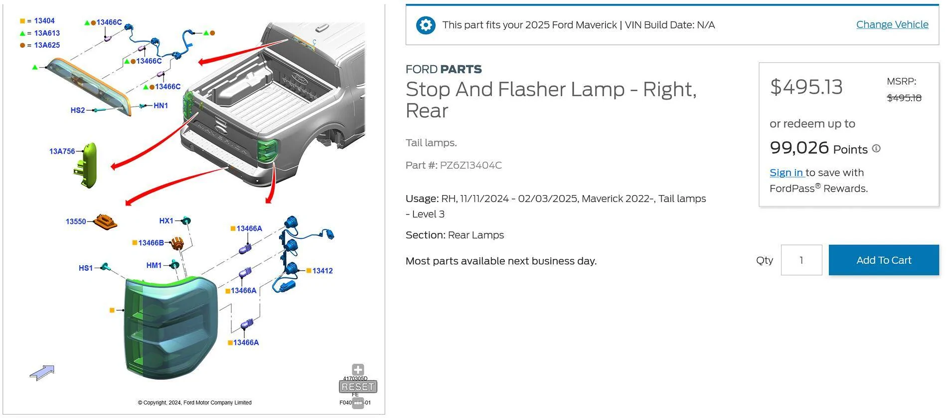 Ford Maverick parts interchangle for 2024 & 2025 ? Screenshot 2025-06-02 at 20-34-28 Stop And Flasher Lamp - Right Rear FordUS