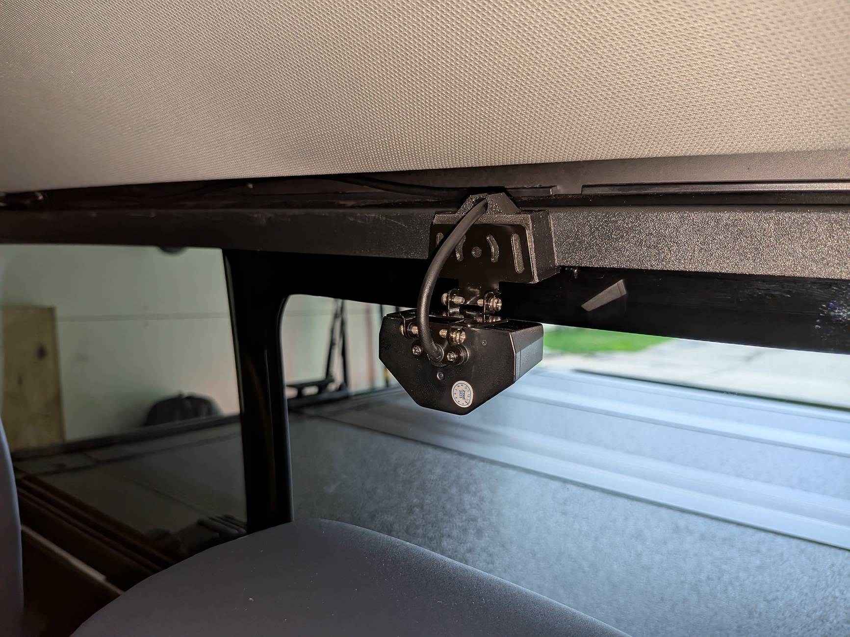 Ford Maverick Wolfbox (or maybe any) rear view camera - 3D print mount avoiding the rear 5th sliding window PXL_20250605_002113089
