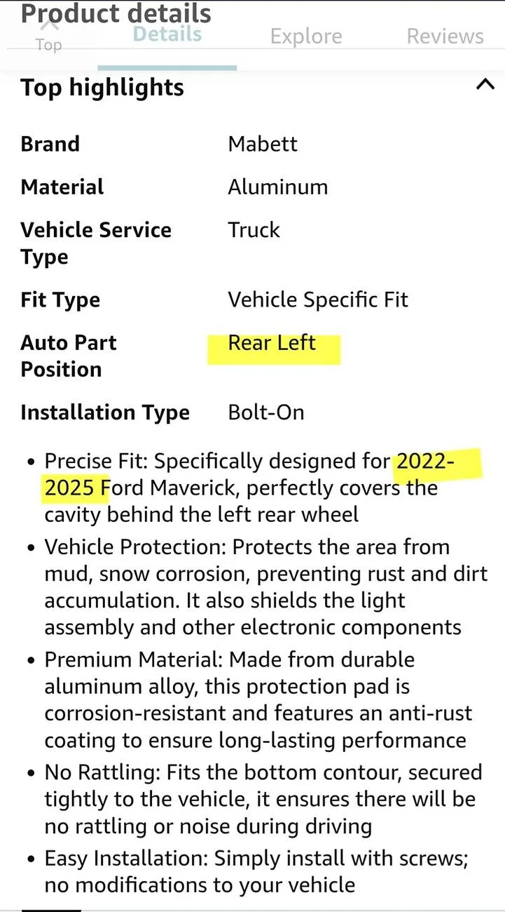 Ford Maverick Underbody Cavity Shield Cover: Essential Protection for Your Maverick Screenshot_20250607_153219_Amazon Shopping