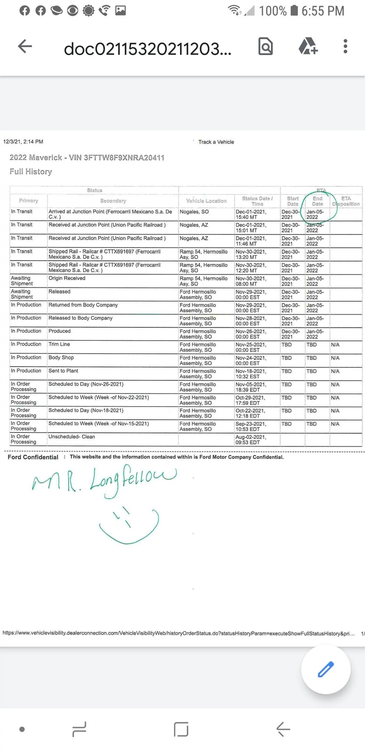 Ford Maverick My Maverick Hybrid has Shipped - with Inroute Details Screenshot_20211203-185534_Driv
