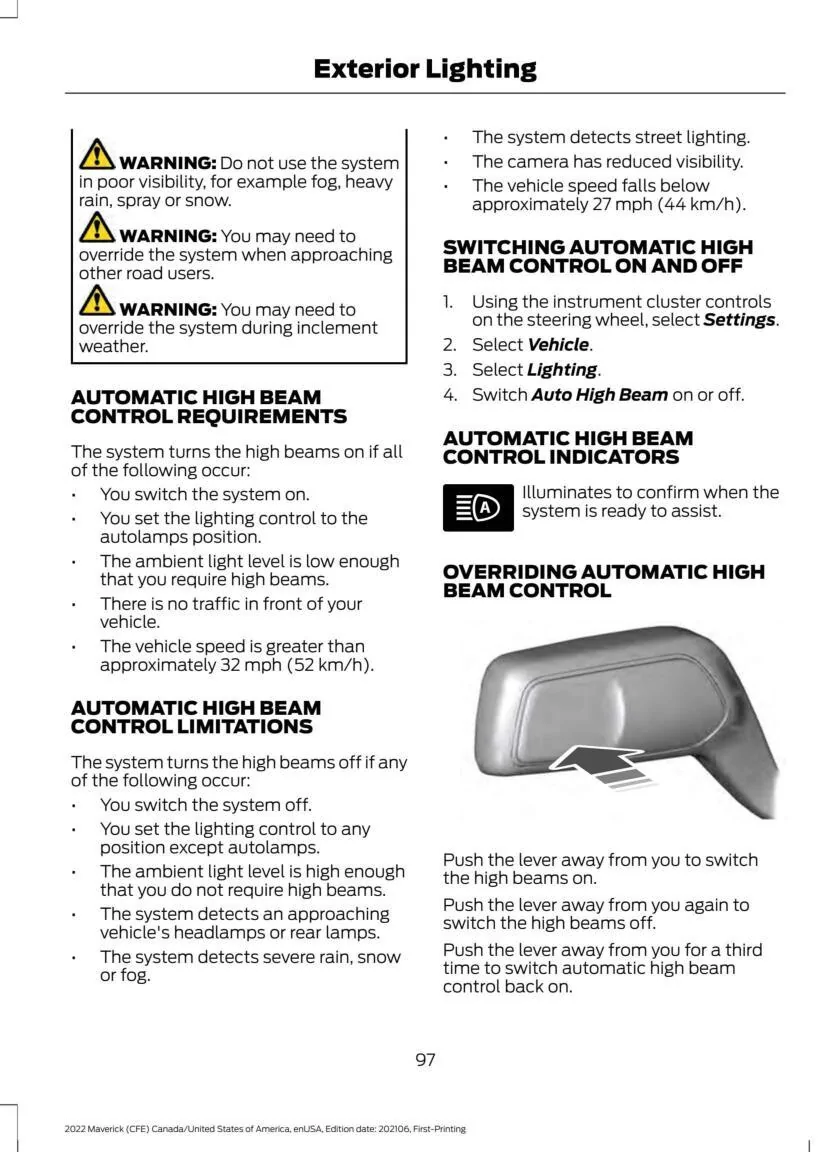 Ford Maverick Auto High Beams hb-2