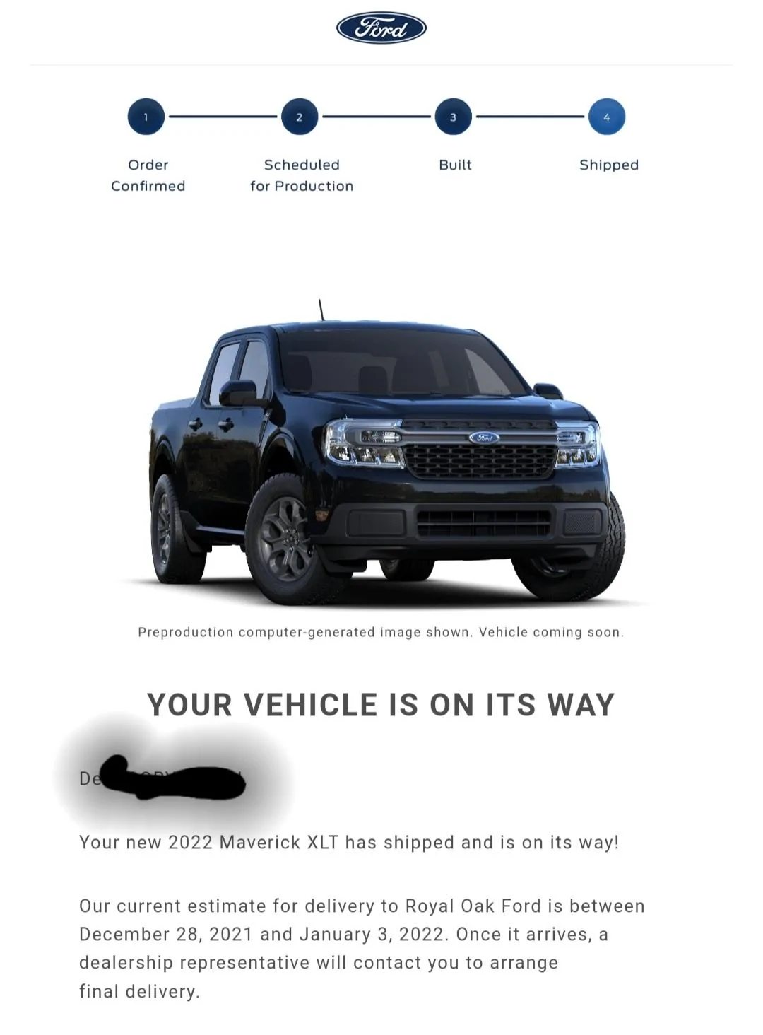 Ford Maverick XLT Shipped. Screenshot_20211206-083510_Yahoo Mail