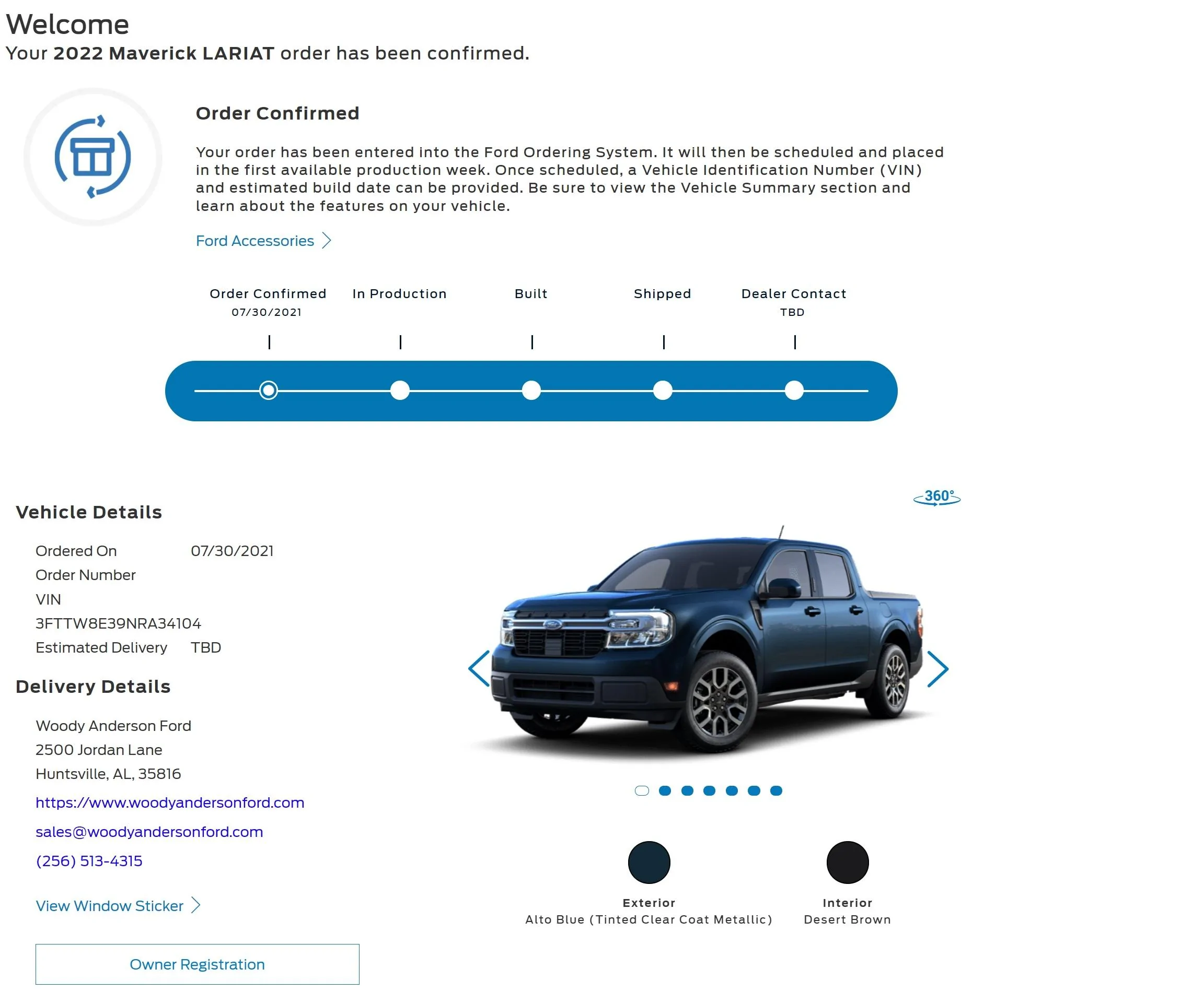 Ford Maverick Hybrid VIN received from dealer 12/7 Maverick Oder Status
