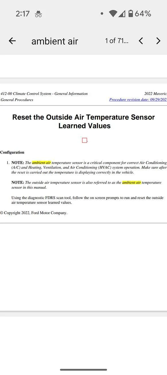 Ford Maverick Need help Ambient air sensor/pig tail question Screenshot_20250616-141714