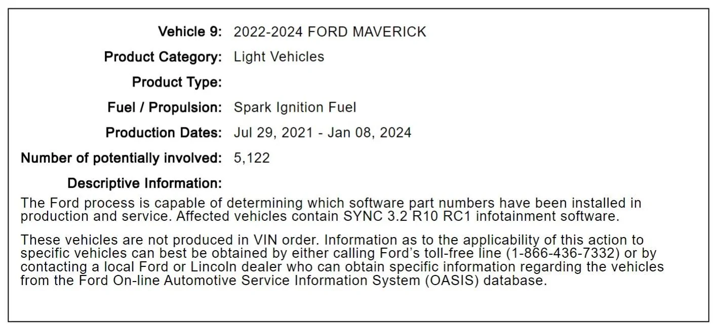 Ford Maverick Another recall Screenshot 2025-07-02 170820