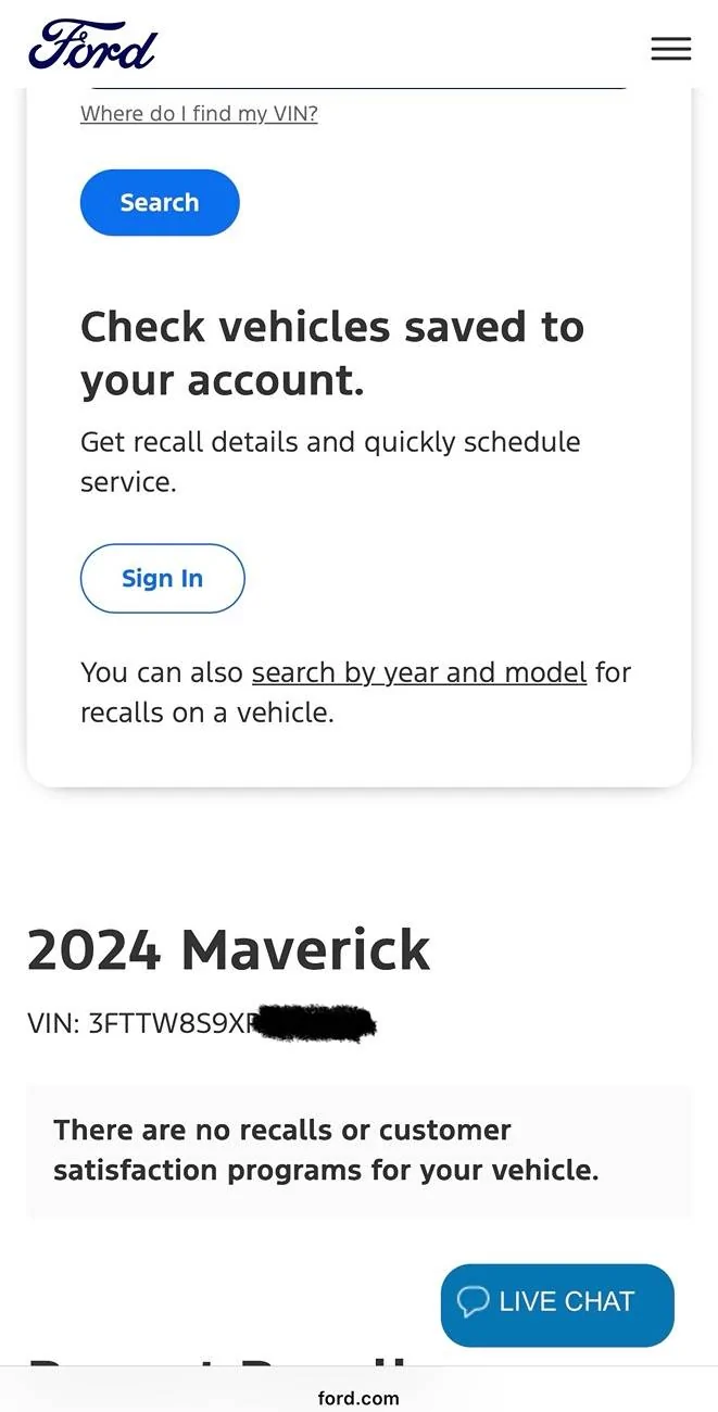 Ford Maverick Another recall IMG_2875