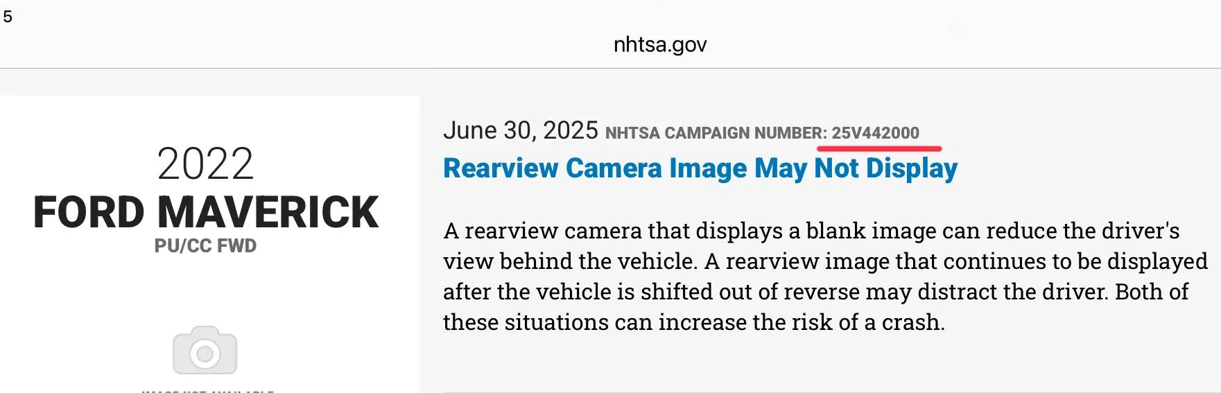 Ford Maverick Another recall IMG_3344