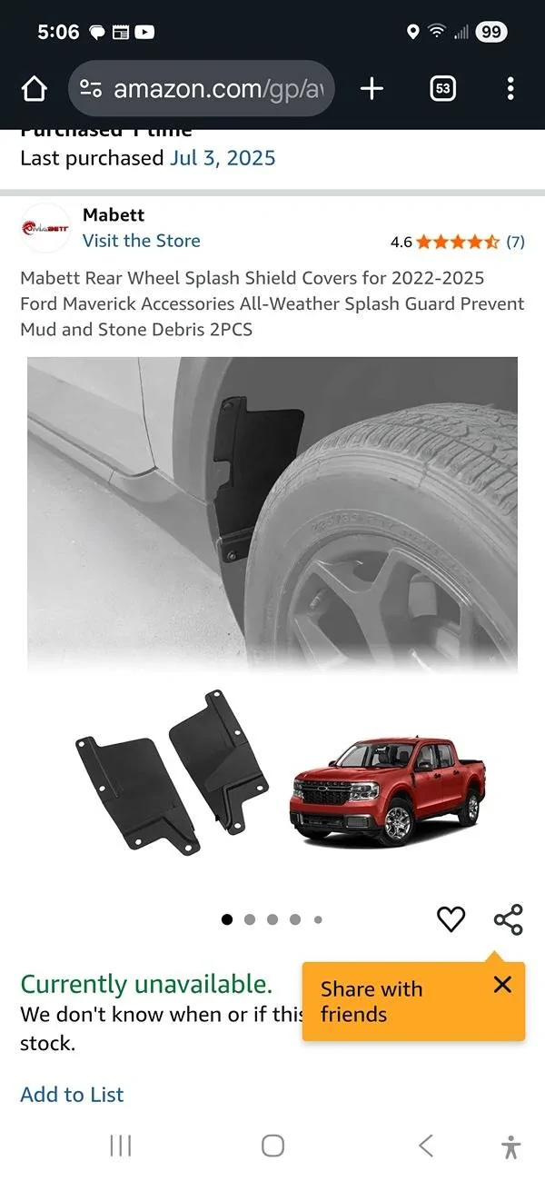 Ford Maverick Installed Mabett Rear Wheel Splash Shield Covers Screenshot_20250726_050600_Chrom