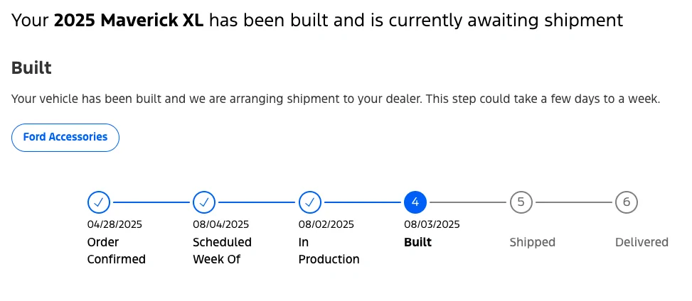 Ford Maverick Current order timeline Screen Shot 2025-08-04 at 12.36.39 PM