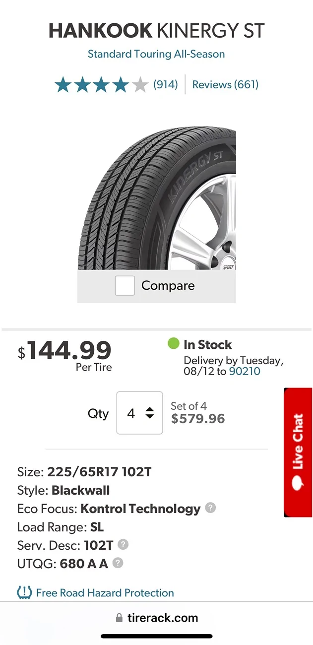 Ford Maverick Good-Great Tires for Hybrids: Hankook Kinergy IMG_4879