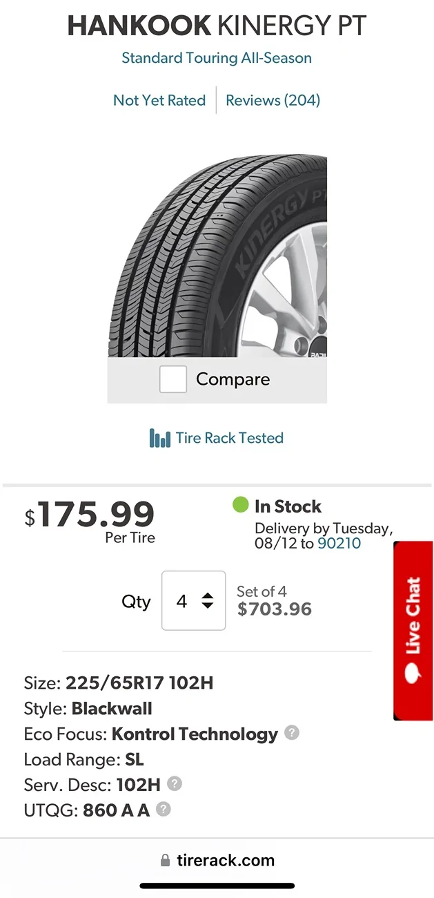 Ford Maverick Good-Great Tires for Hybrids: Hankook Kinergy IMG_4880