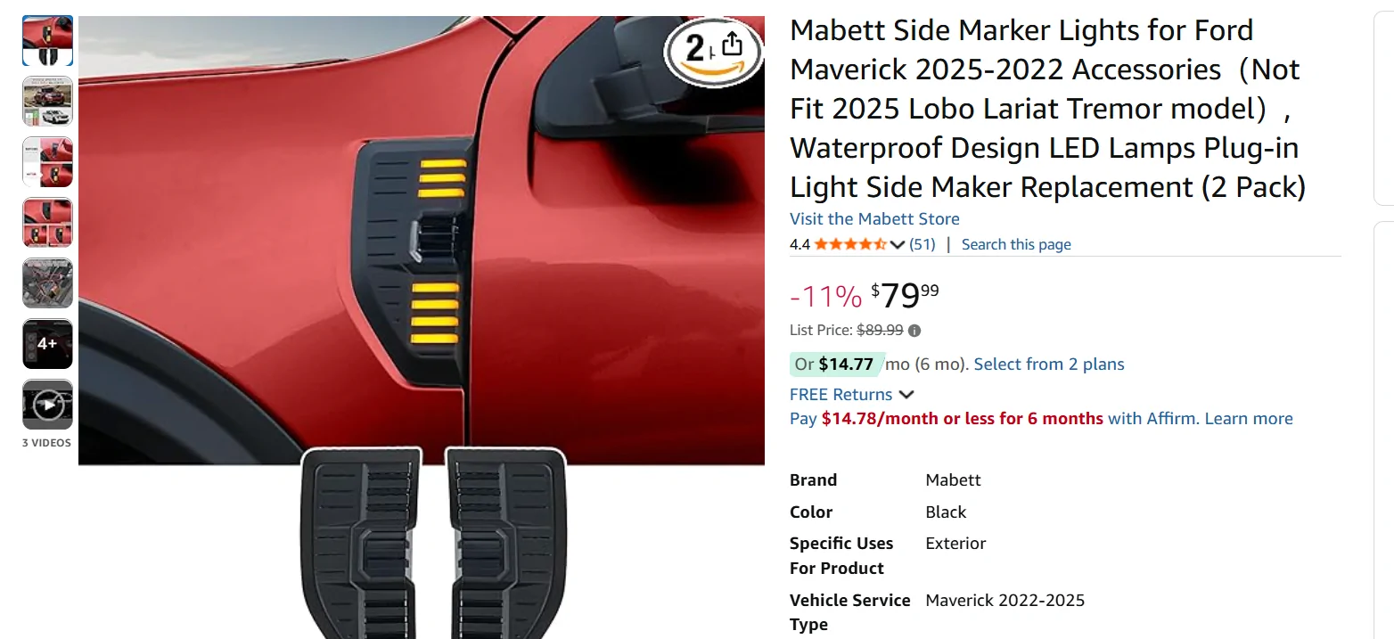 Ford Maverick Give Your Maverick a Sharp New Look – 15% OFF Side Marker Lights! 1755228835660-sq