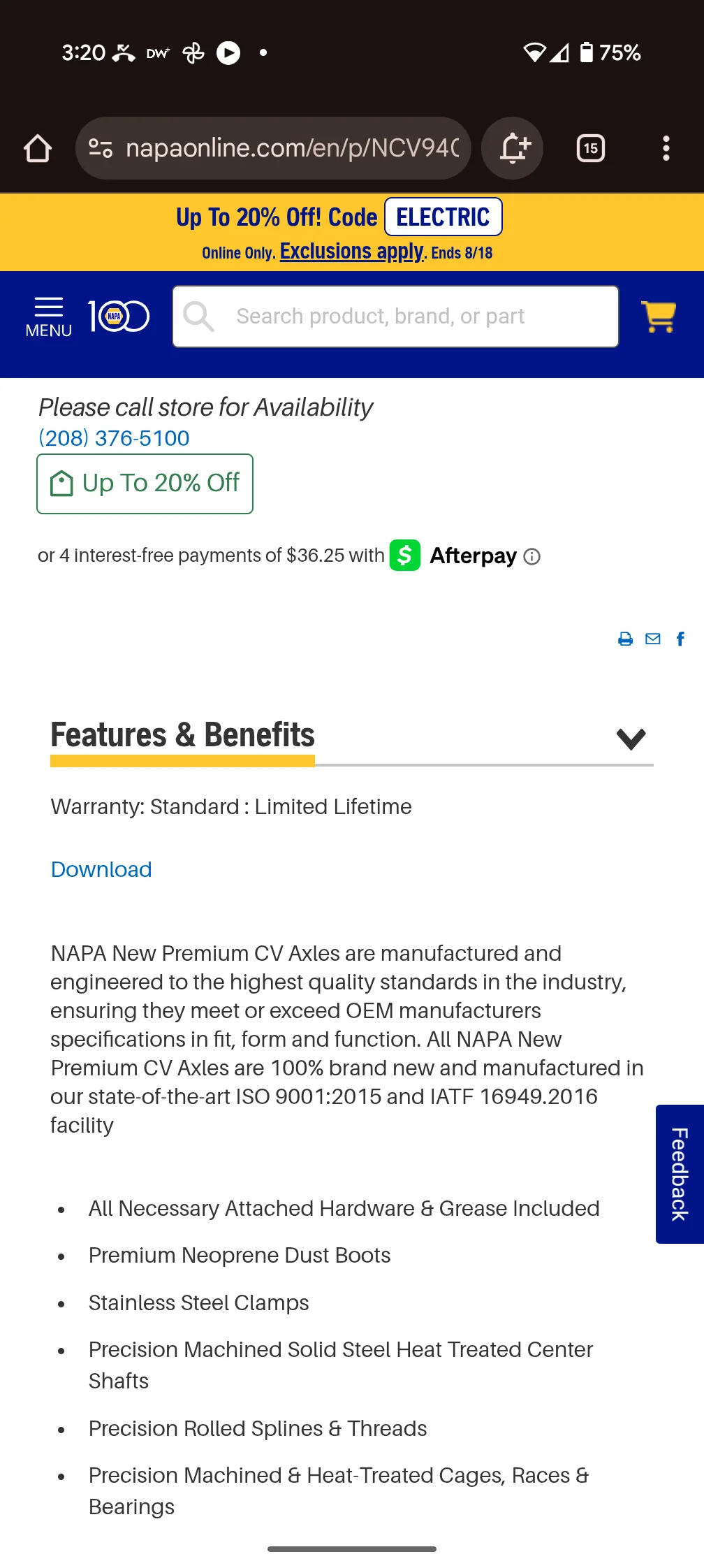 Ford Maverick Anyone try NAPA CV axle shafts? Screenshot_20250815-152018