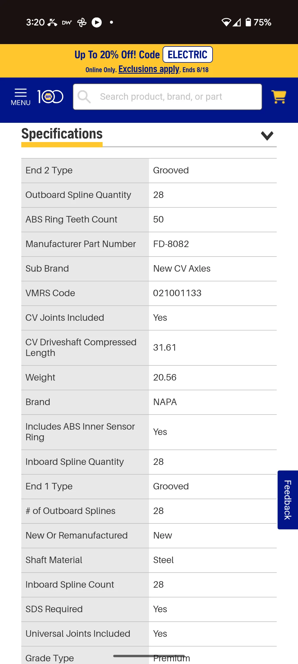 Ford Maverick Anyone try NAPA CV axle shafts? Screenshot_20250815-152003