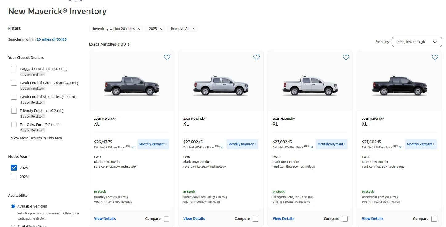 Ford Maverick Used Tremor prices dropping like mad. Screenshot 2025-08-25 131626
