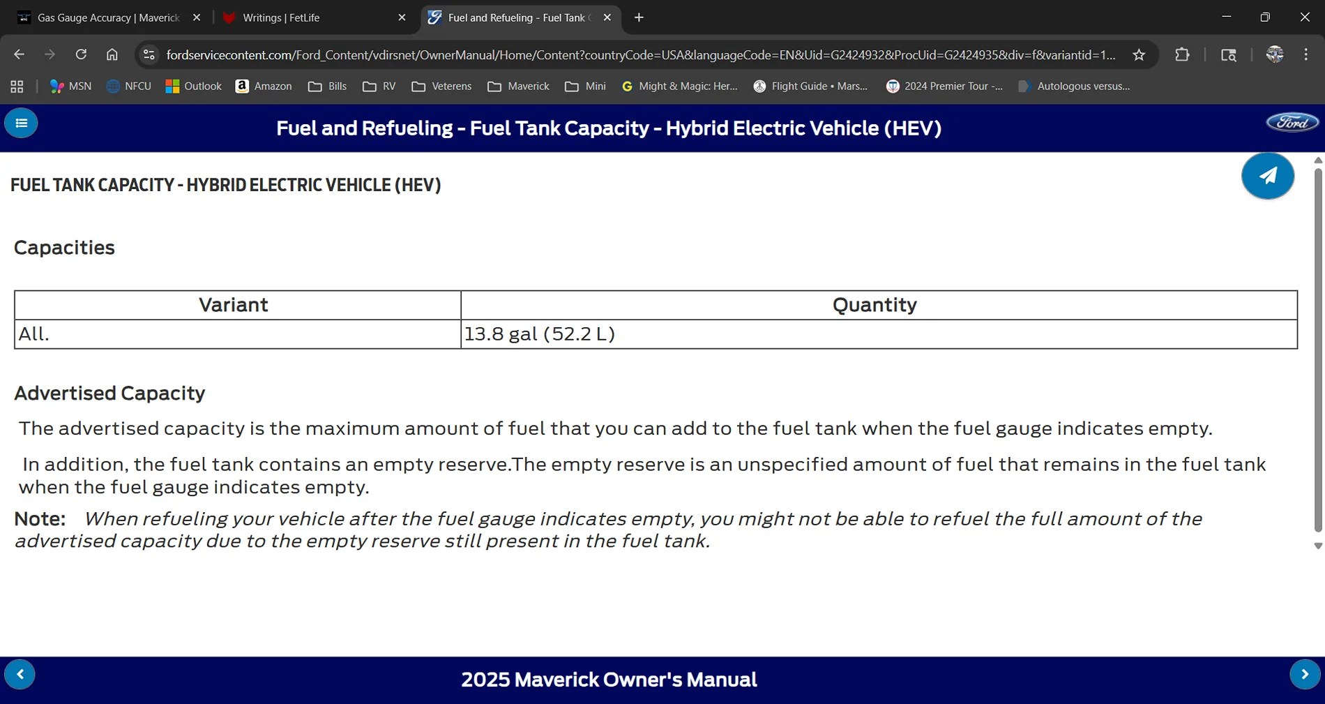 Ford Maverick Gas Gauge Accuracy Screenshot 2025-08-30 110548