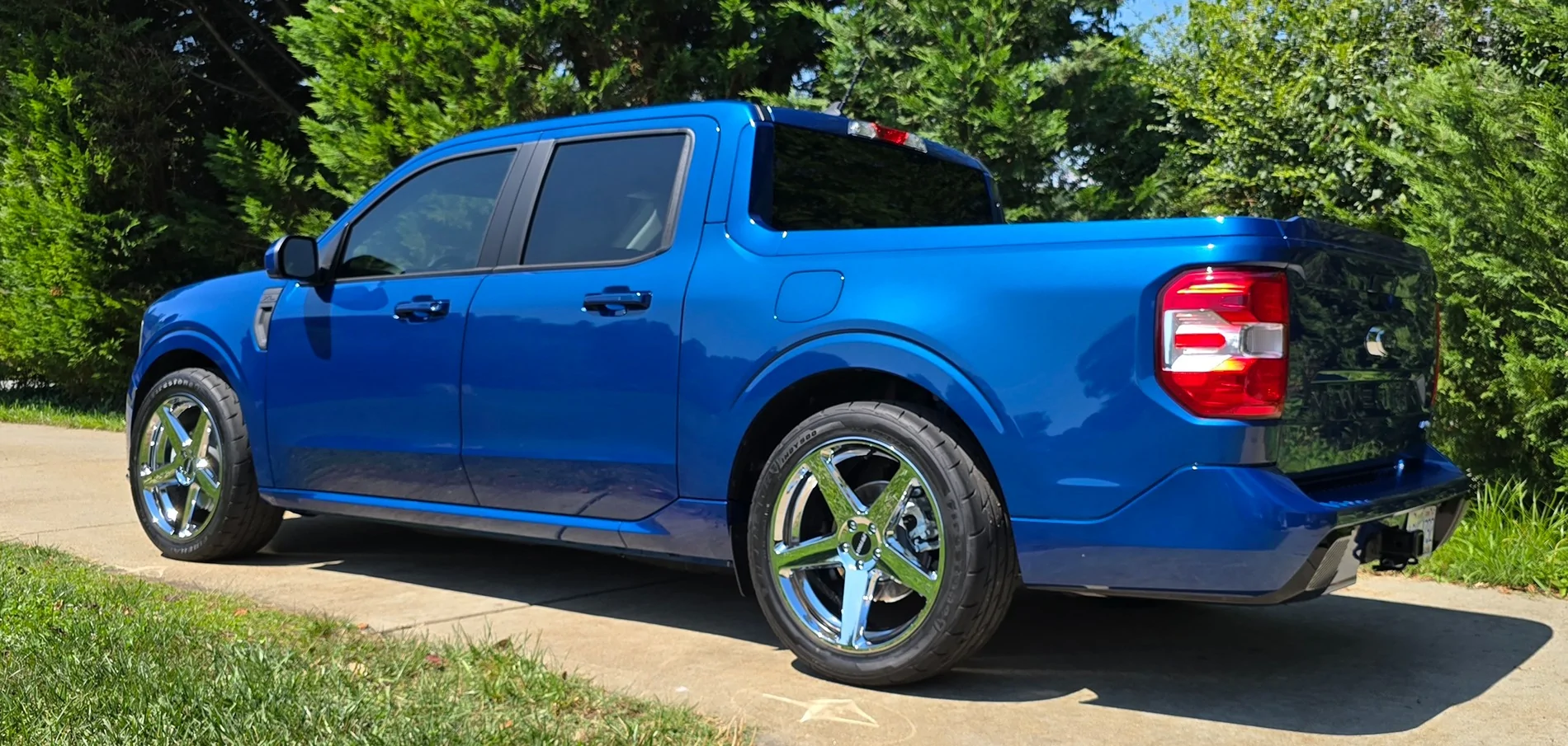 Ford Maverick New member.  2024 Maverick Atlas Blue.  Lowered on 20's 20250830_134609