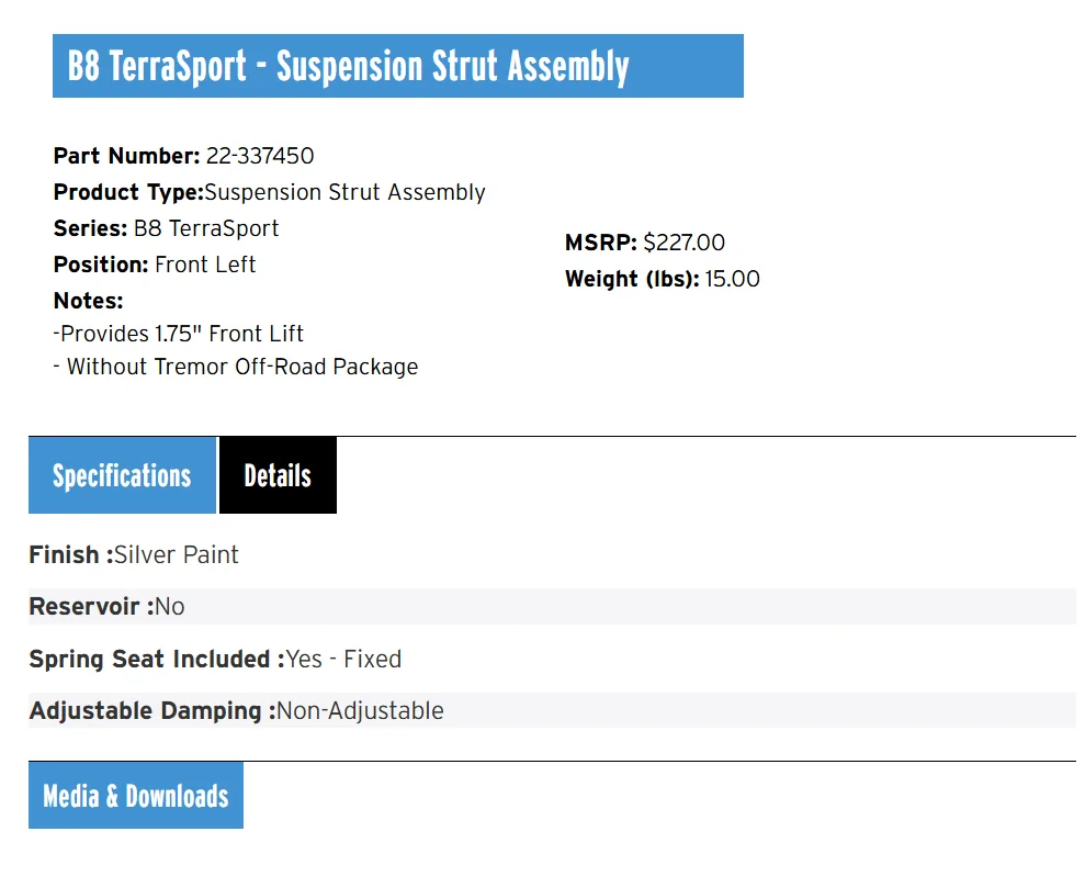 Ford Maverick Bilstein B8 TerraSport Lift Strut 1756955001421-yr
